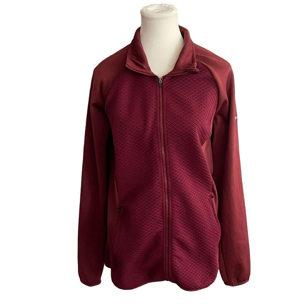 Columbia Maroon Athletic  Full Zip Jacket Zip Pocket Long‎ Sleeve Womens Large